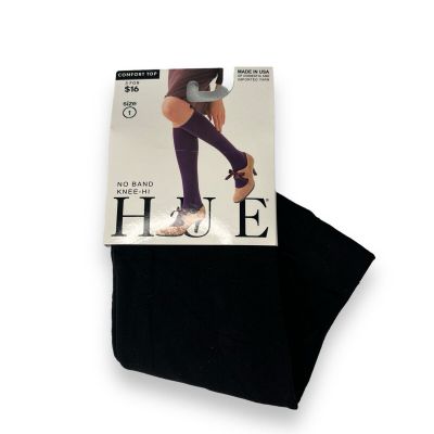 1 Pair Hue No Band Knee Hi Black Womens Size 1 New Comfort Top